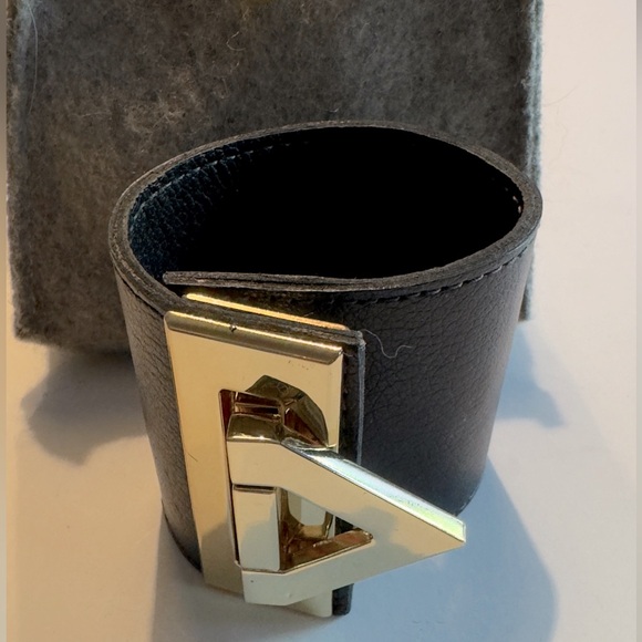 CC Skye Black Leather Cuff with Gold Hardware. - Picture 2 of 6